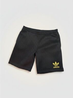 Jeremy Scott x Adidas Black Mesh Athletic Shorts with Yellow Trefoil